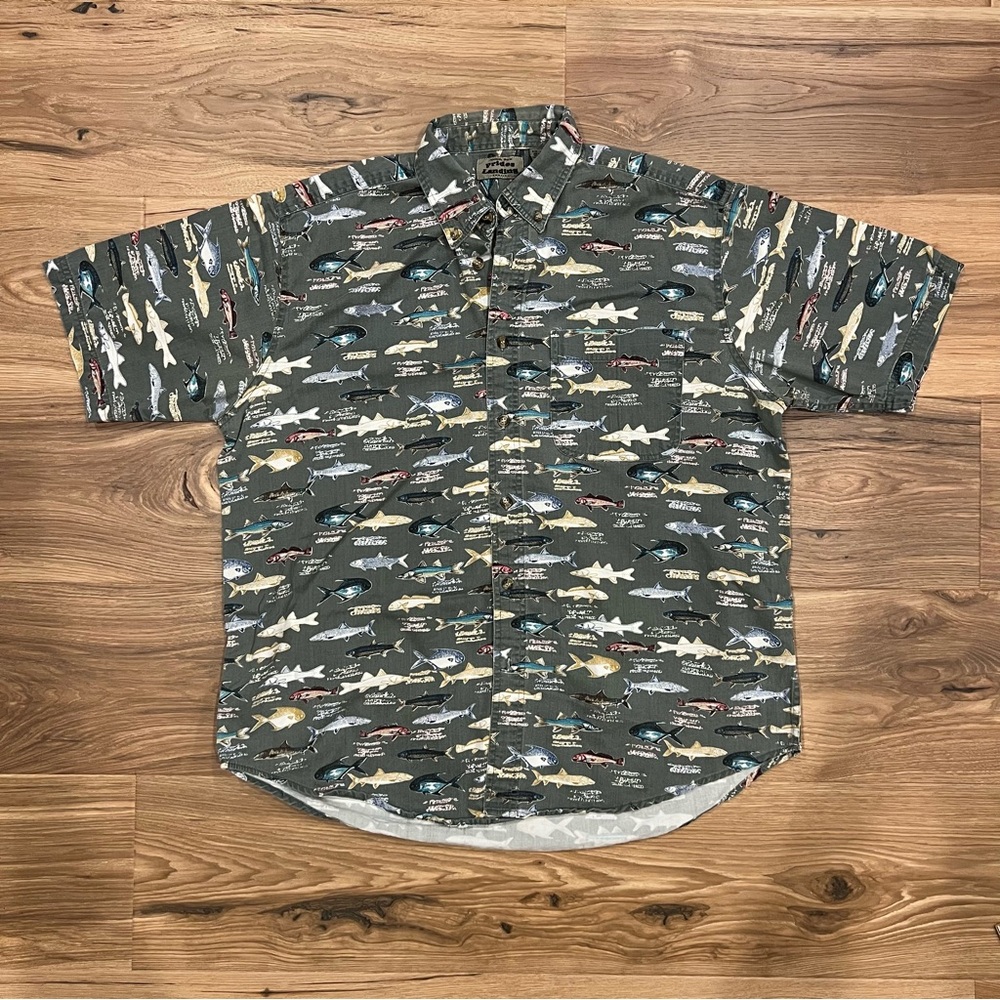 Fish AOP Prides Landing Large Short Sleeve Button Down Shirt